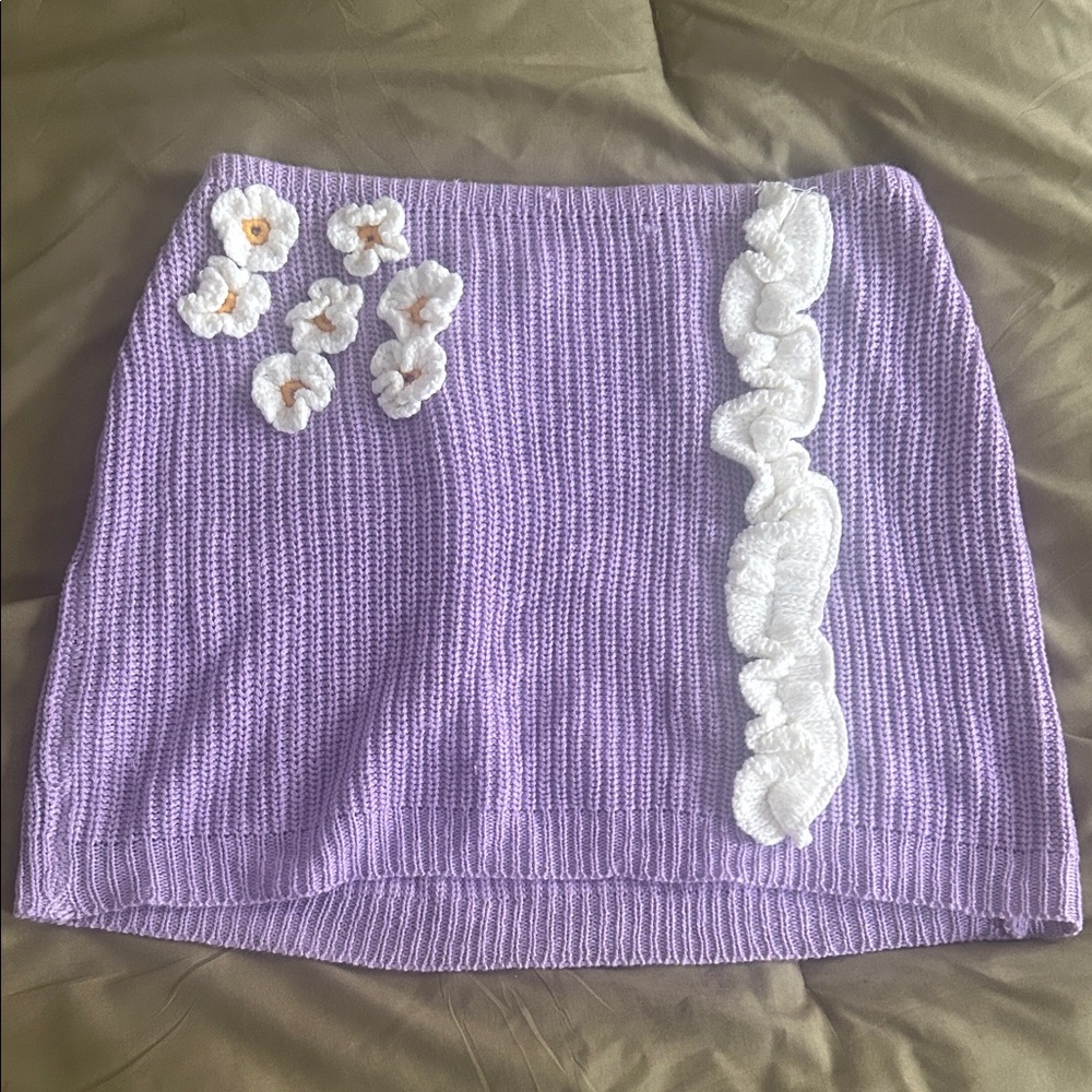 Finesse Purple Knit Skirt with White Floral Details